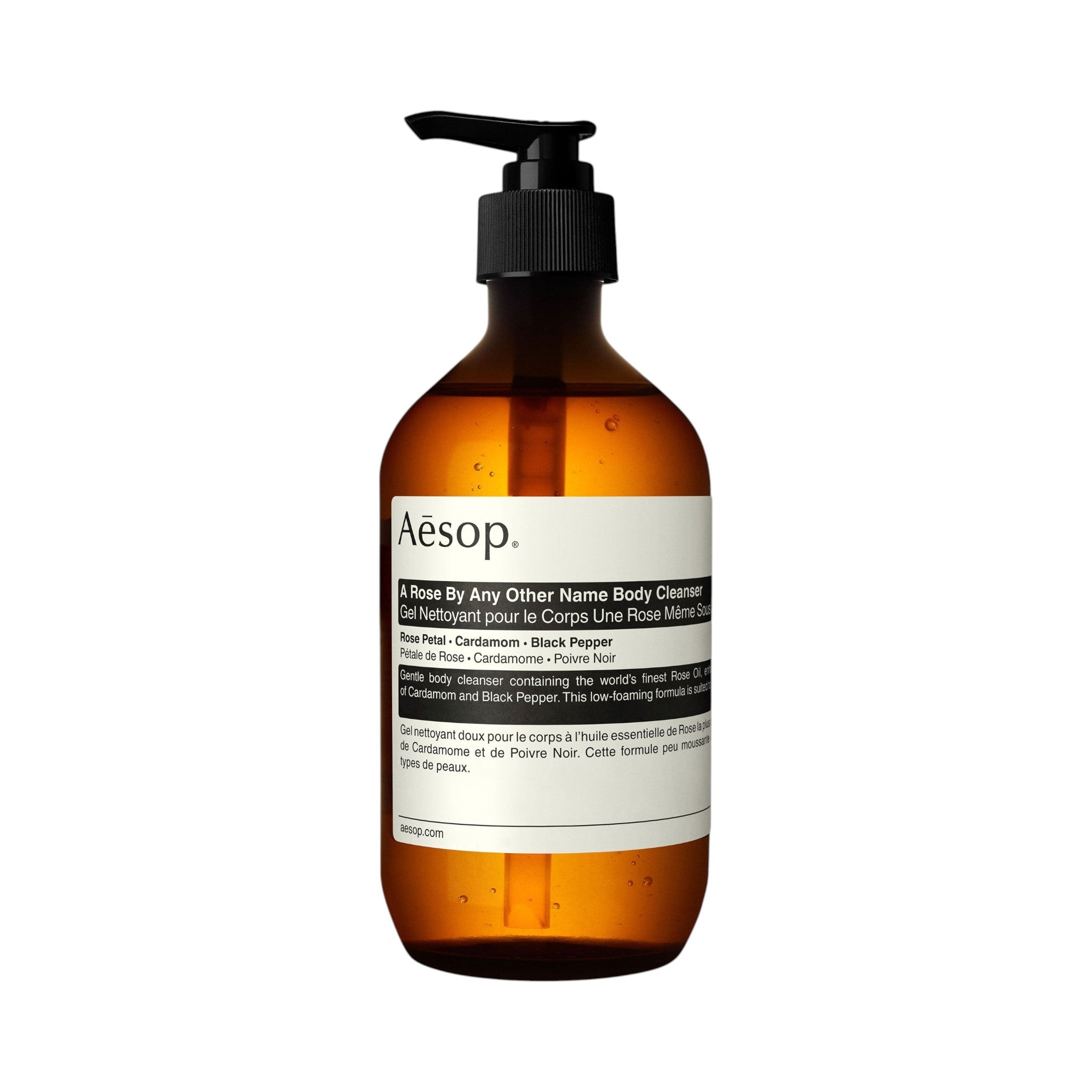 Aesop A Rose By Any Other Name body cleanser sprchový gél v 500ml hnedej plastovej fľaši s pumpičkou - predný pohľad